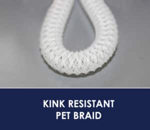 PET braiding for implantable devices. From 3 - 96 carrier ends. Kink resistant