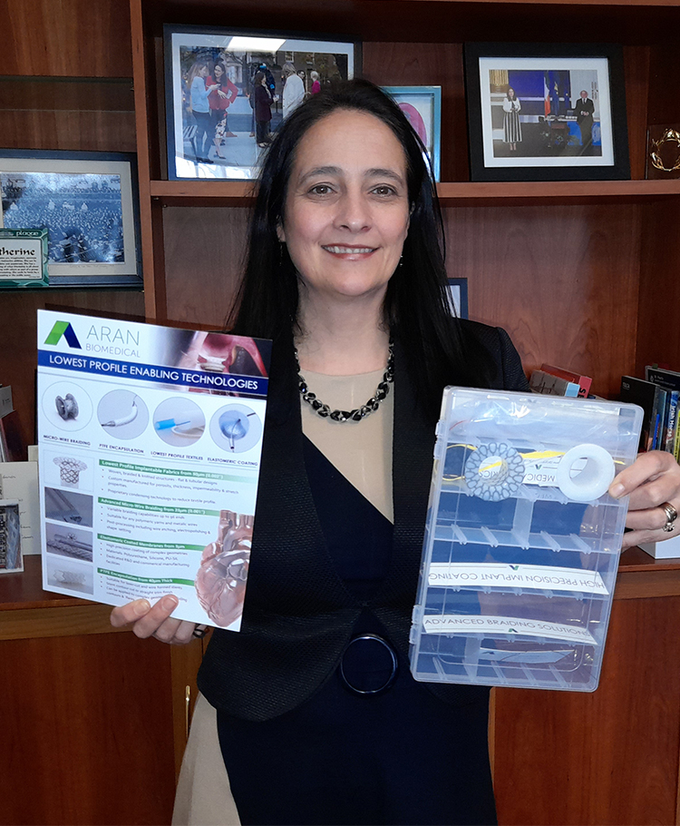 Catherine Martin, Minister for Tourism, Culture, Arts, Gaeltacht, Sport and Media with Aran Biomedical Samples and Brochure rbg